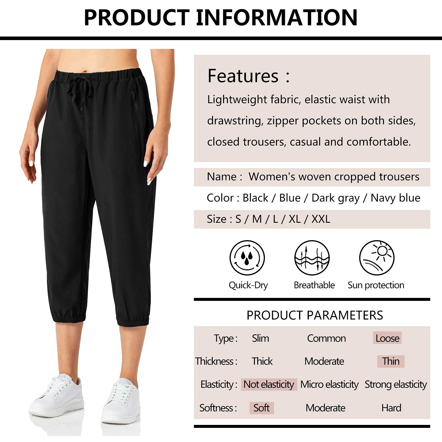 Butrends Pantaloni da Jogging Leggeri da Donna Pantaloni Capri Quick Dry Pantaloni a 3/4 Pantaloni da Allenamento Corti Pantaloni da Trekking Casual con Tasche con Cerniera