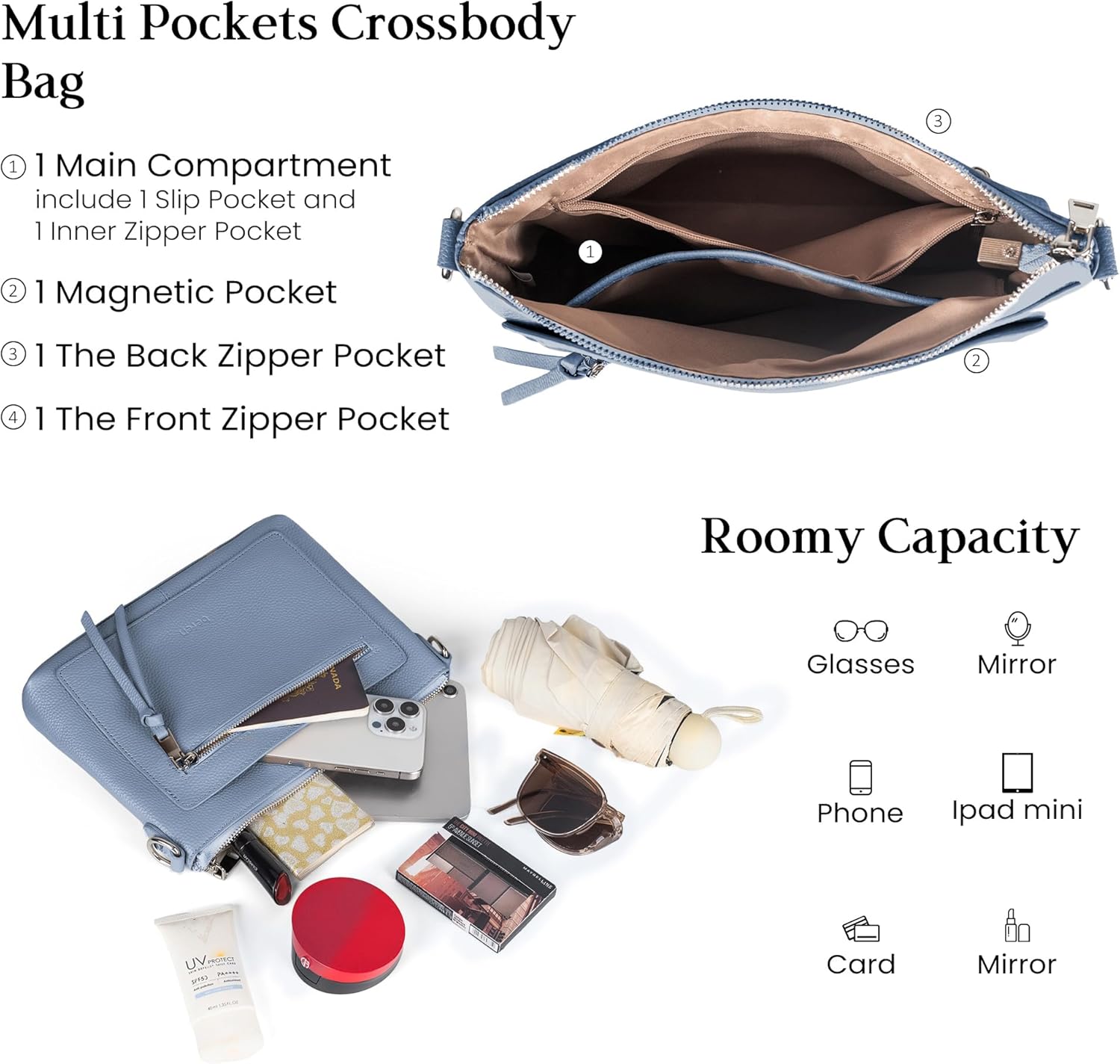 befen Genuine Leather Crossbody Bags for Women Medium Purses Shoulder Bag Handbags with Adjustable Guitar Strap