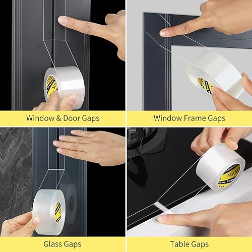 Miniatura 5 de Cinta de sellado de ventana para invierno transparente, 2 pulgadas x 9.84 pies, cinta aislante de sellado para ventanas y puertas, sellador de