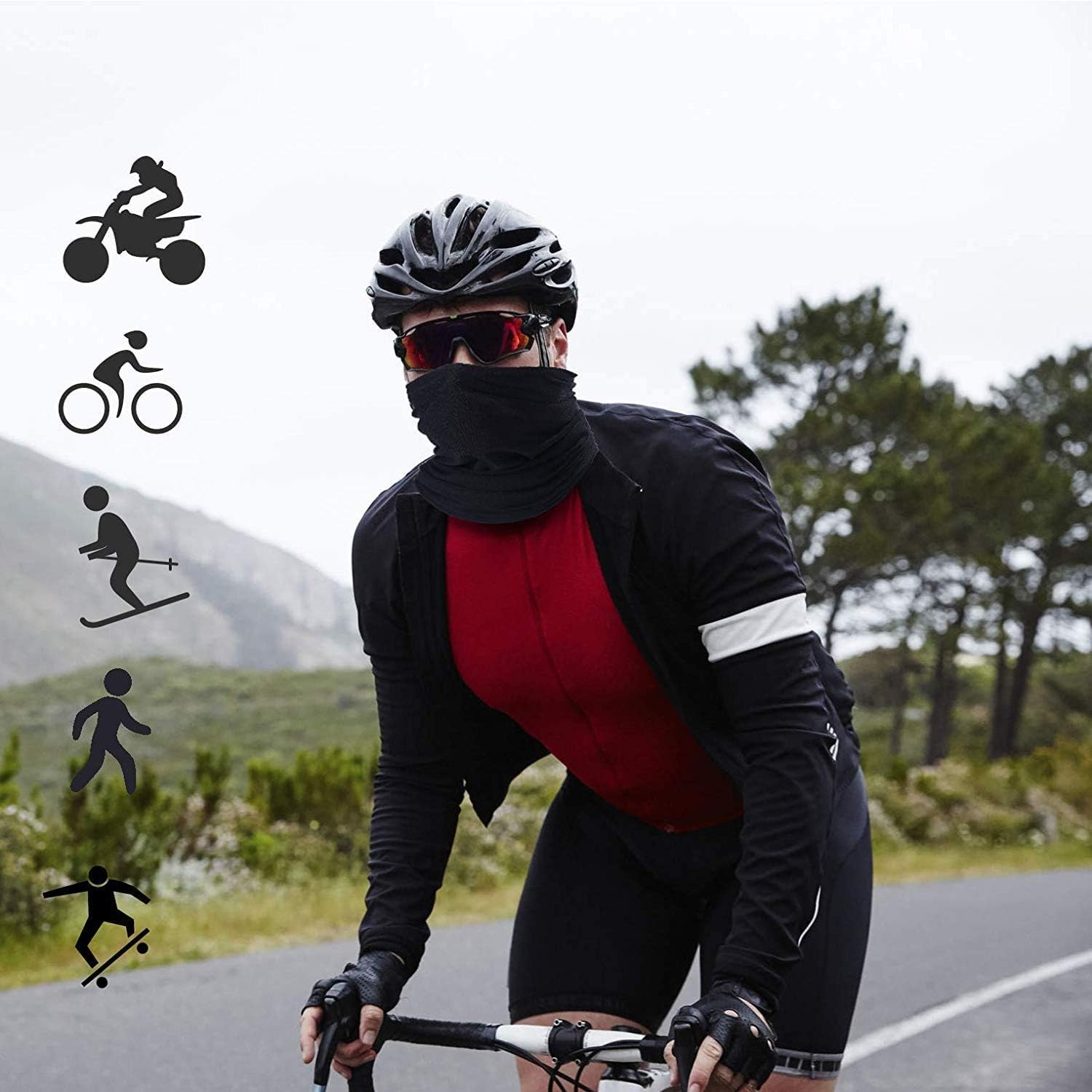 4 Pcs Neck Gaiter Face Cover Scarf with 20 Pcs Carbon Filters - Breathable Gator Mask Bandanas(2Black)