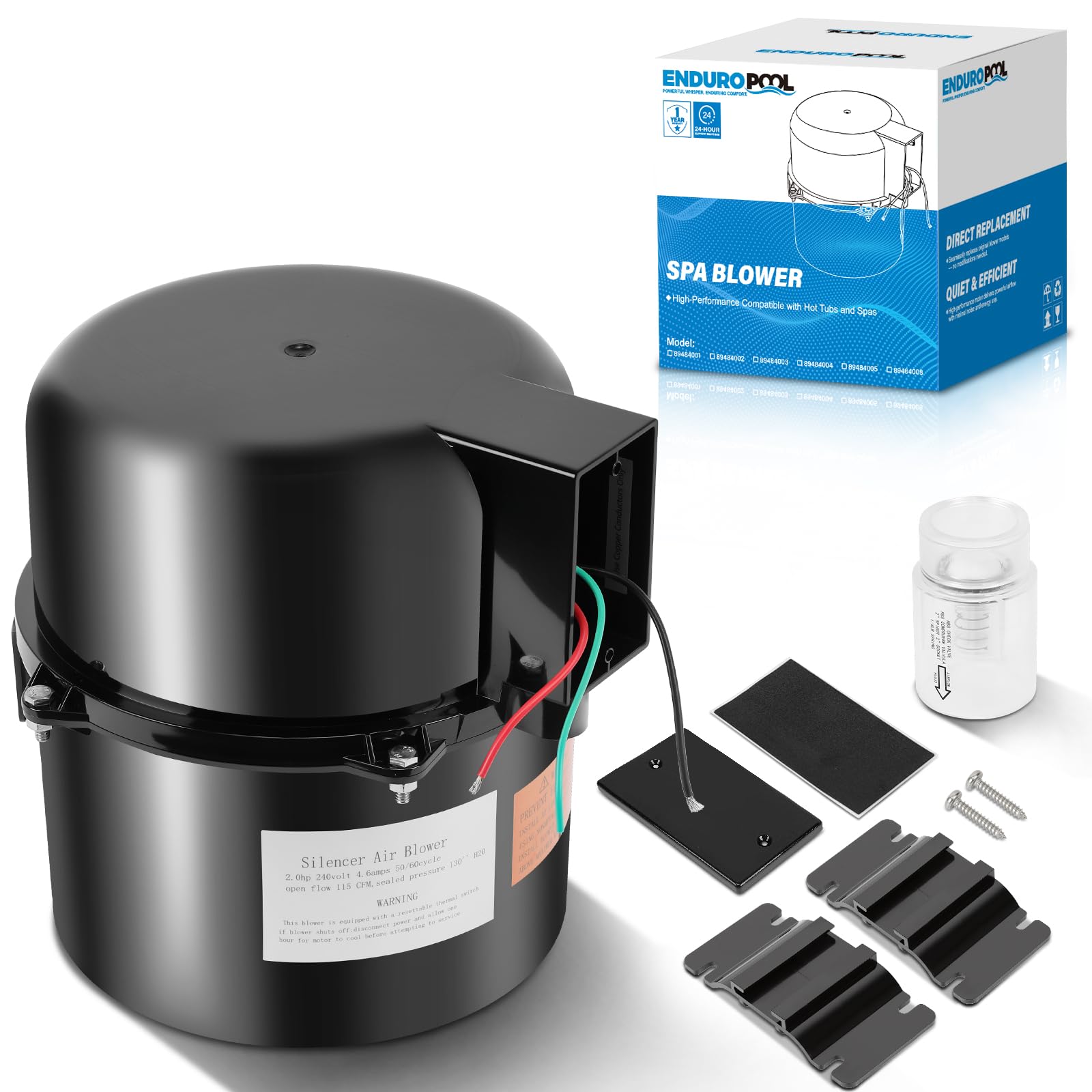 6320241 Soplador de spa silencioso, 2 HP, 240 voltios, 4.6 amperios, silencioso, repuesto para suministro de aire, sistema de fontanería directo de 2 pulgadas, diseño de absorción de golpes