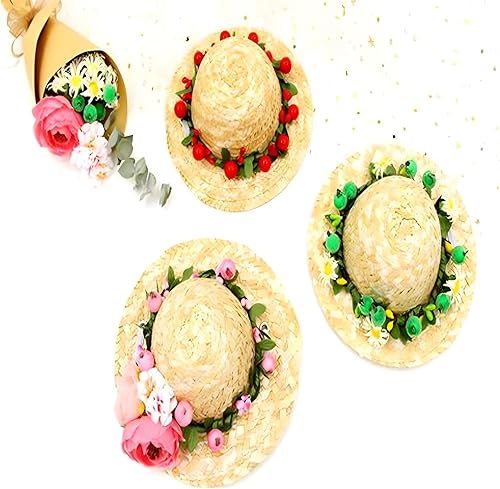 Miniatura 5 de NACOCO Sombrero de paja de girasol, hecho a mano, encantador, accesorio para fotografía de perros y gatos pequeños (S, rosa)