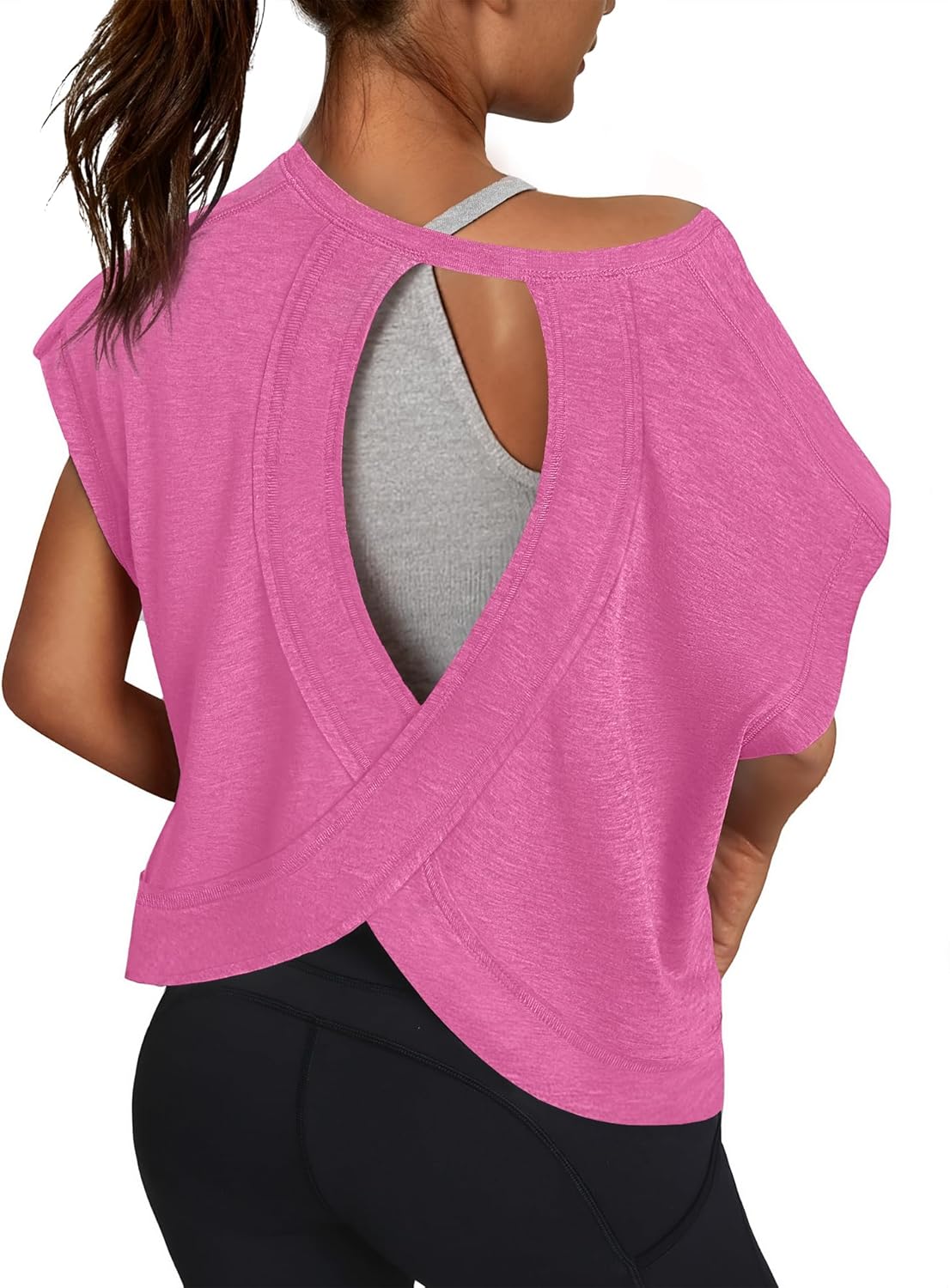 Women Open Back Workout Shirts Short Sleeve Tops Casual Yoga Y2k Athletic Gym Running Crop Tees