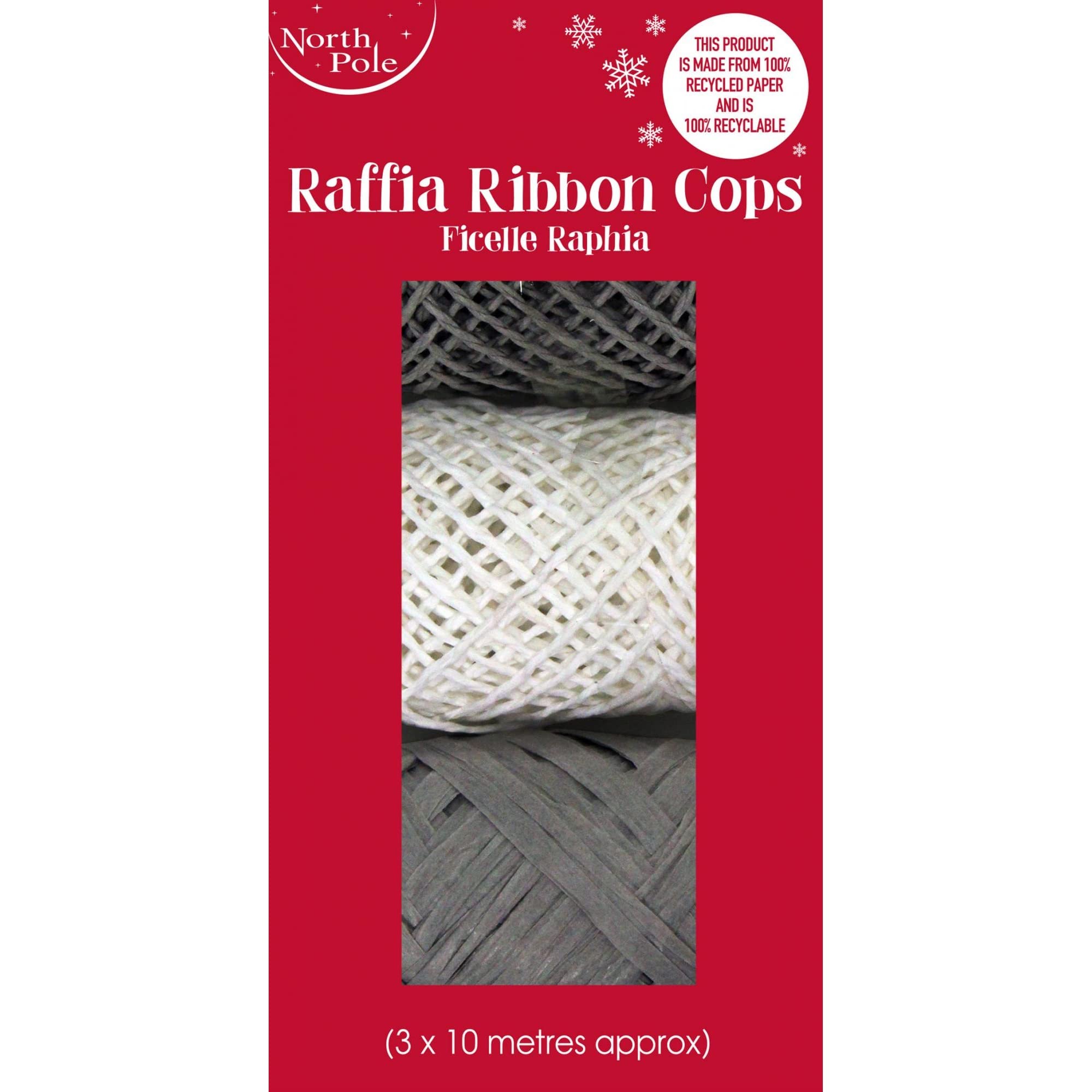 Eurowrap Raffia Christmas Ribbon (Pack of 3) (One Size) (Gray/White)