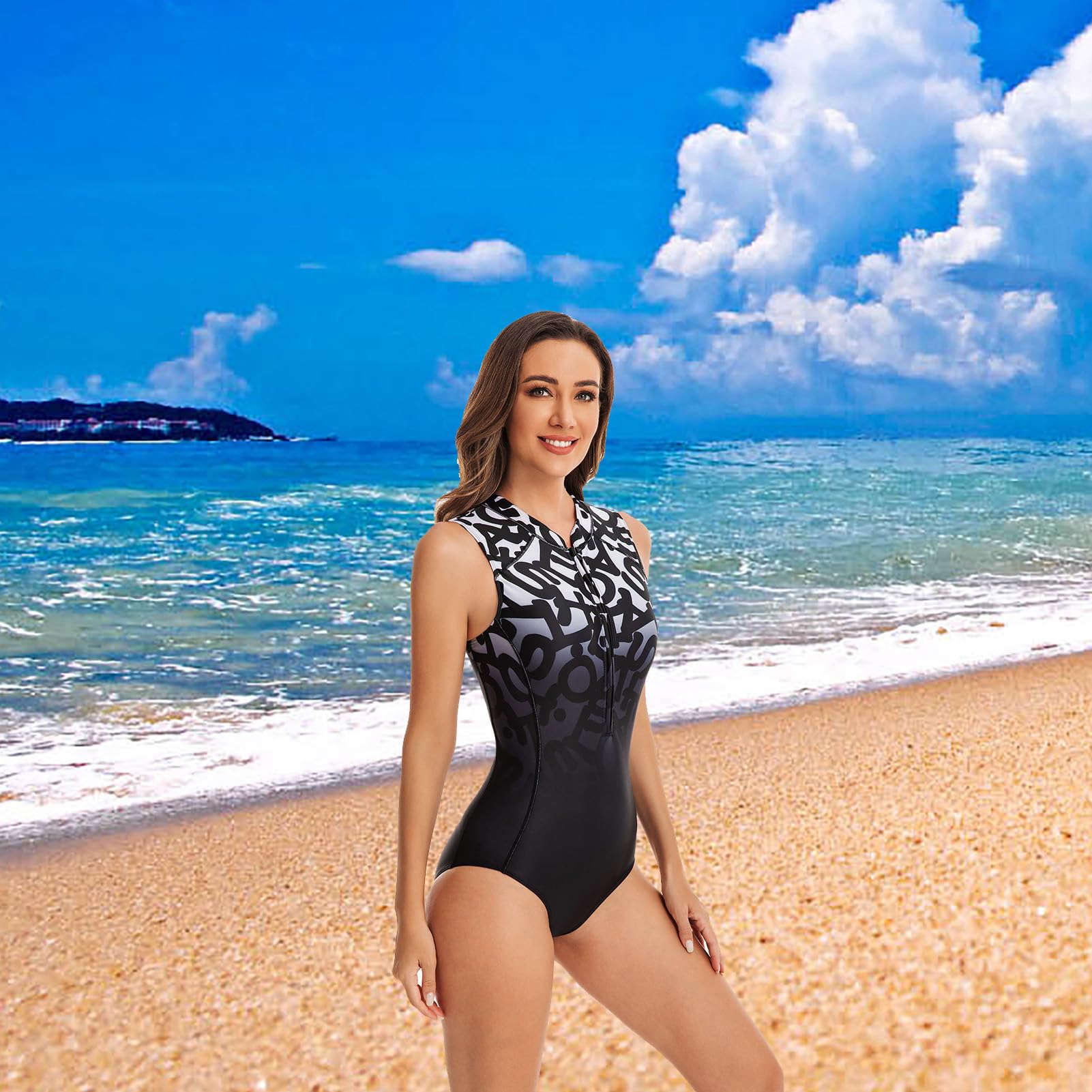 Costume Intero da Donna Half Zip Senza Maniche Surf Snorkeling Subacquea Muta da Sub Muta di Protezione Solare Ad Asciugatura Rapida
