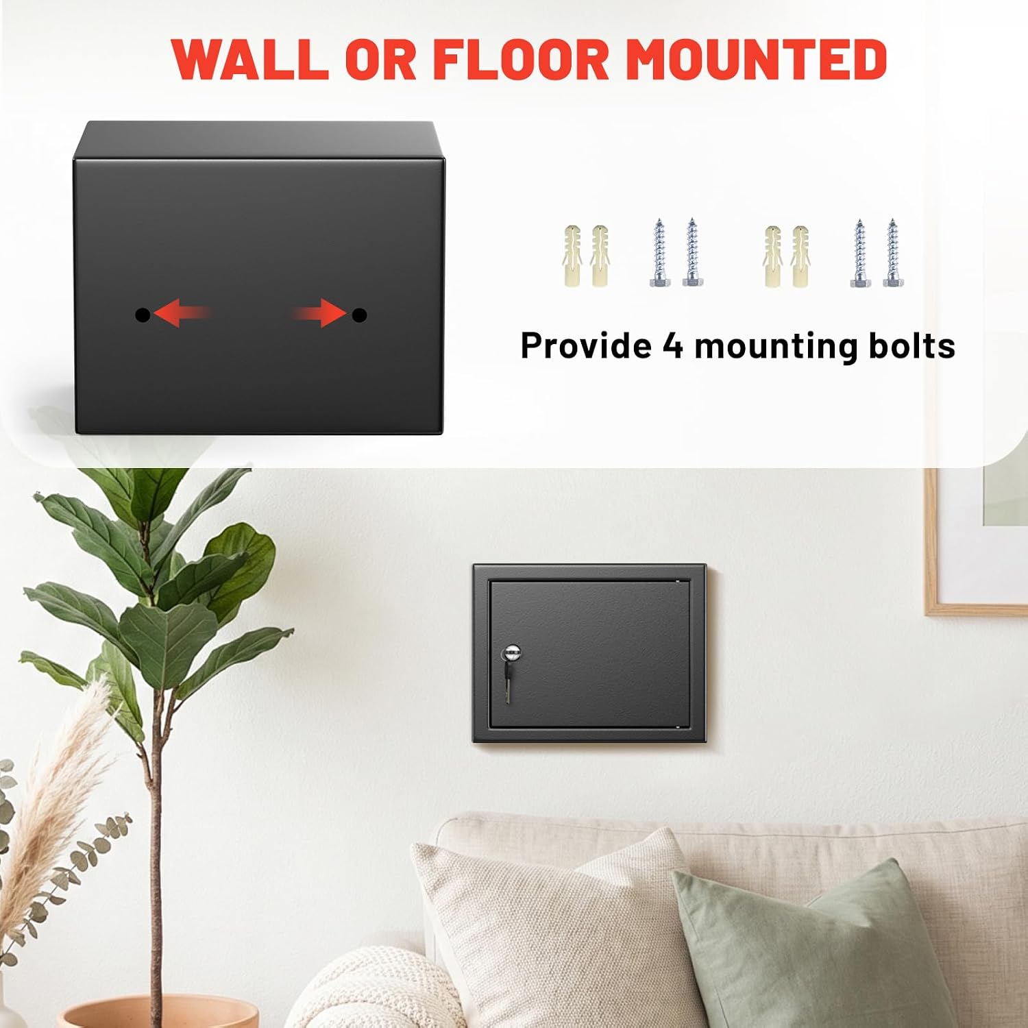 Small Safe Box with Key Lock, Personal Hidden Safe Lock Box with Anchoring Design, Mini Money Safe for Cash Medicine Valuables 9.06'' W x 5.9'' D x 6.69'' H