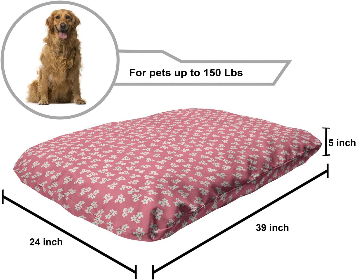review Ambesonne Country Home Pet Bed, Little Daisies Bouquets Girls Bedroom Desgin Freshness Pink Backdrop, Chew Resistant Pad for Dogs and Cats Cushion with Removable Cover, 24