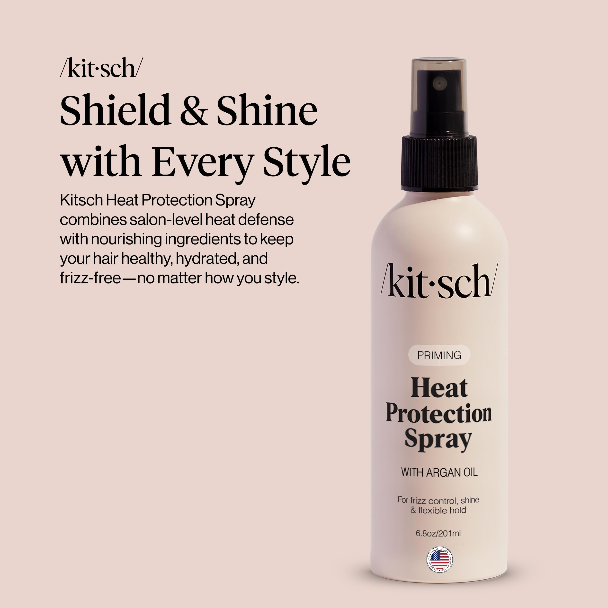 Kitsch Heat Protection Spray for Hair – Heat Protectant for Hair with Argan Oil – Styling Hair Spray for Frizz Control, Shine & Damage Protection – Protects Strands | Ideal Gifts for Women – 6.8oz