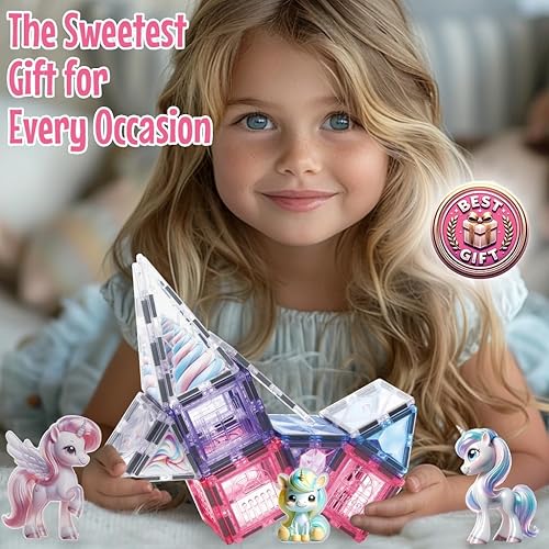 Miniatura 8 de Little Pi Frozen Princess - Bloques de construcción magnéticos castillo  Casa de muñecas con azulejos magnéticos  Juego educativo de troncos para