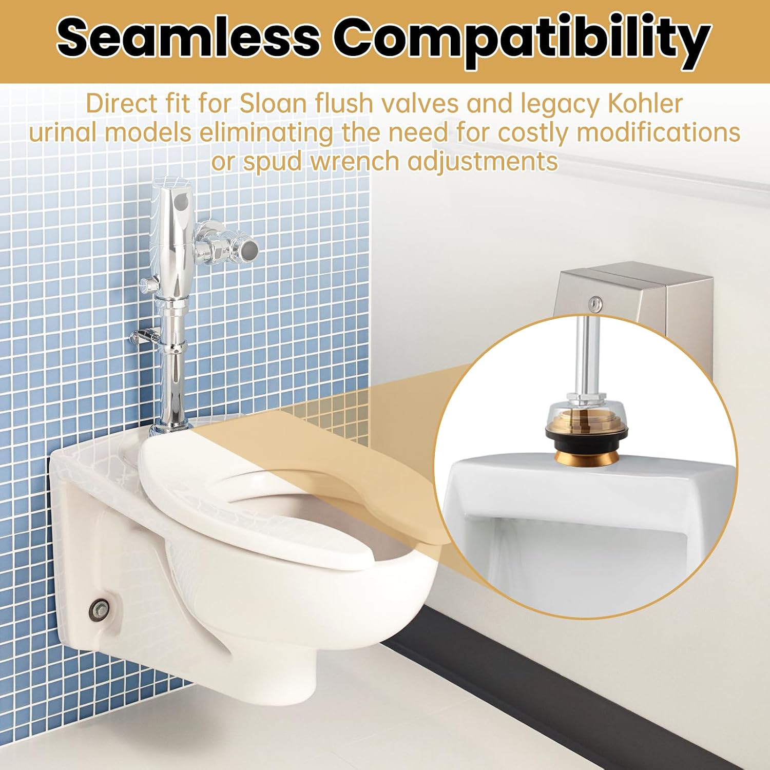 1-1/2 Inch Closet Spud for Sloan Flush Valve Parts, Brass Plumbing Fitting, Compatible with Kohler Urinals and 2-5/8" Sanitaryware Openings