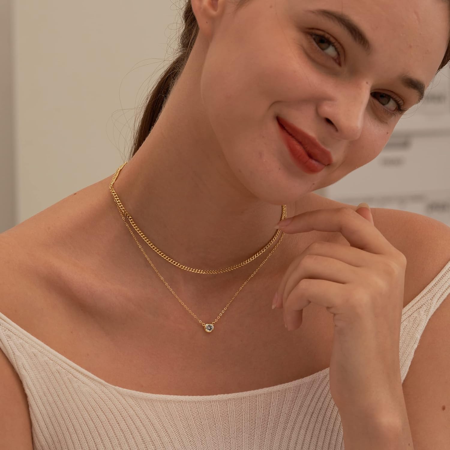 Tewiky Dainty 14k Gold Plated/Silver Cubic Zirconia Necklaces for Women, Simple CZ Jewelry Necklaces Trendy Gifts - Image 3