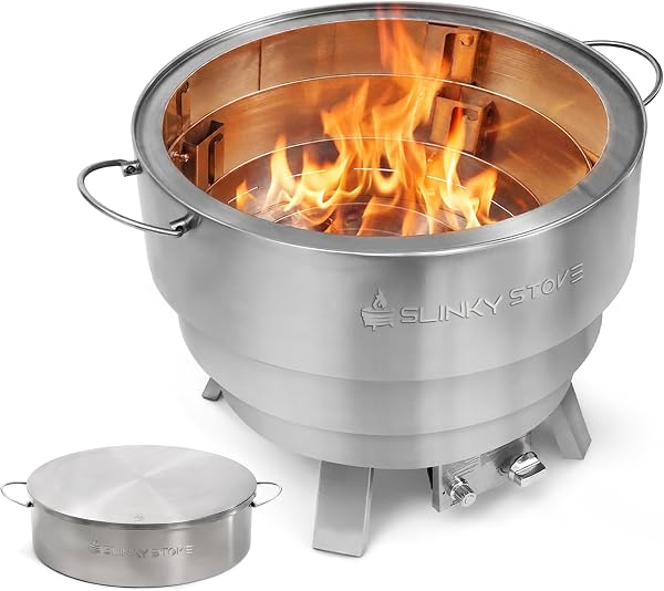 Slinky Stove Smokeless Fire Pit for Outdoor Wood-Burning - Patented Collapsible Firepit with Cooking Grill - Portable St