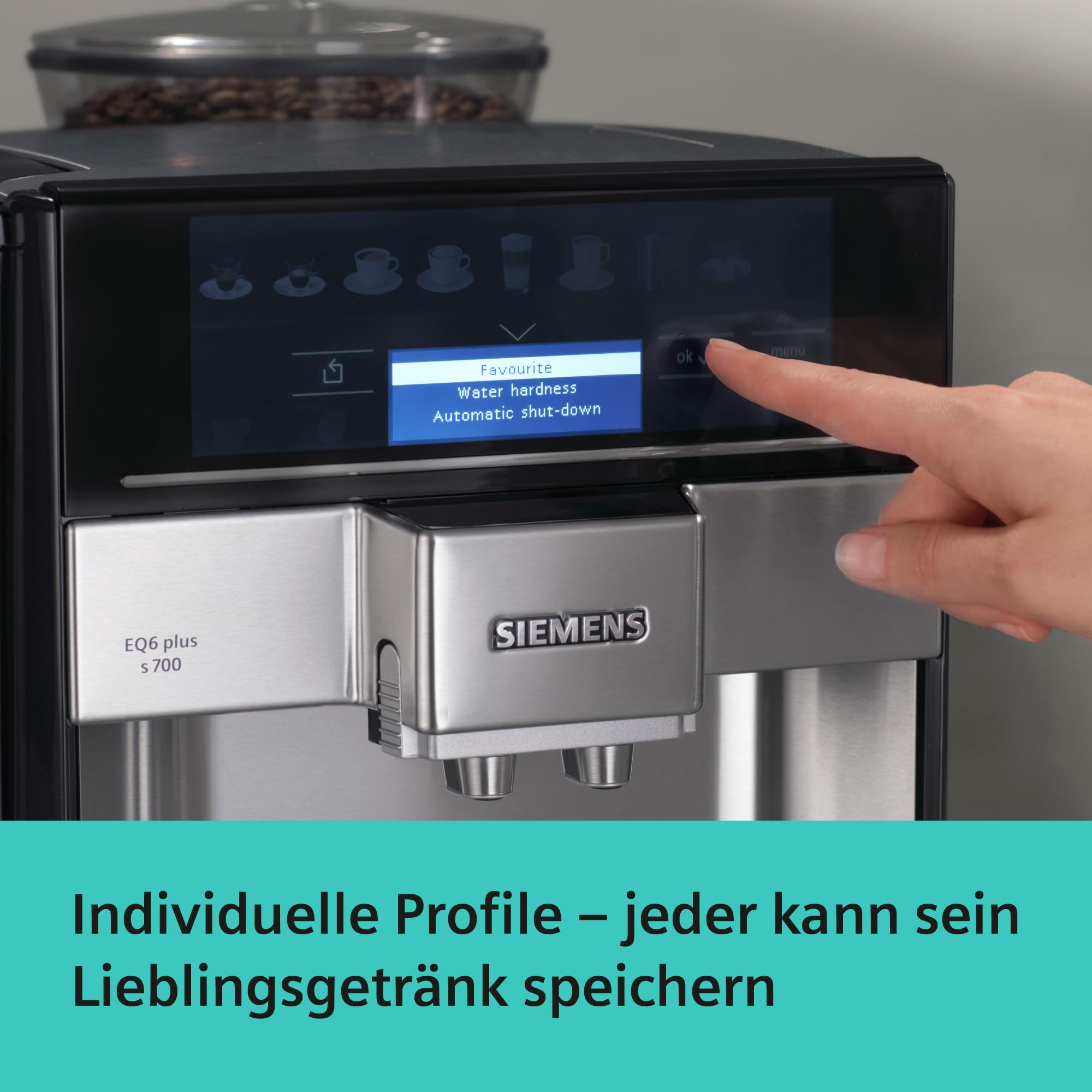 Siemens EQ6 plus s700 Kaffeevollautomat, Milchsystem, 12 Getränke, Keramikmahlwerk, Touchdisplay, Edelstahl