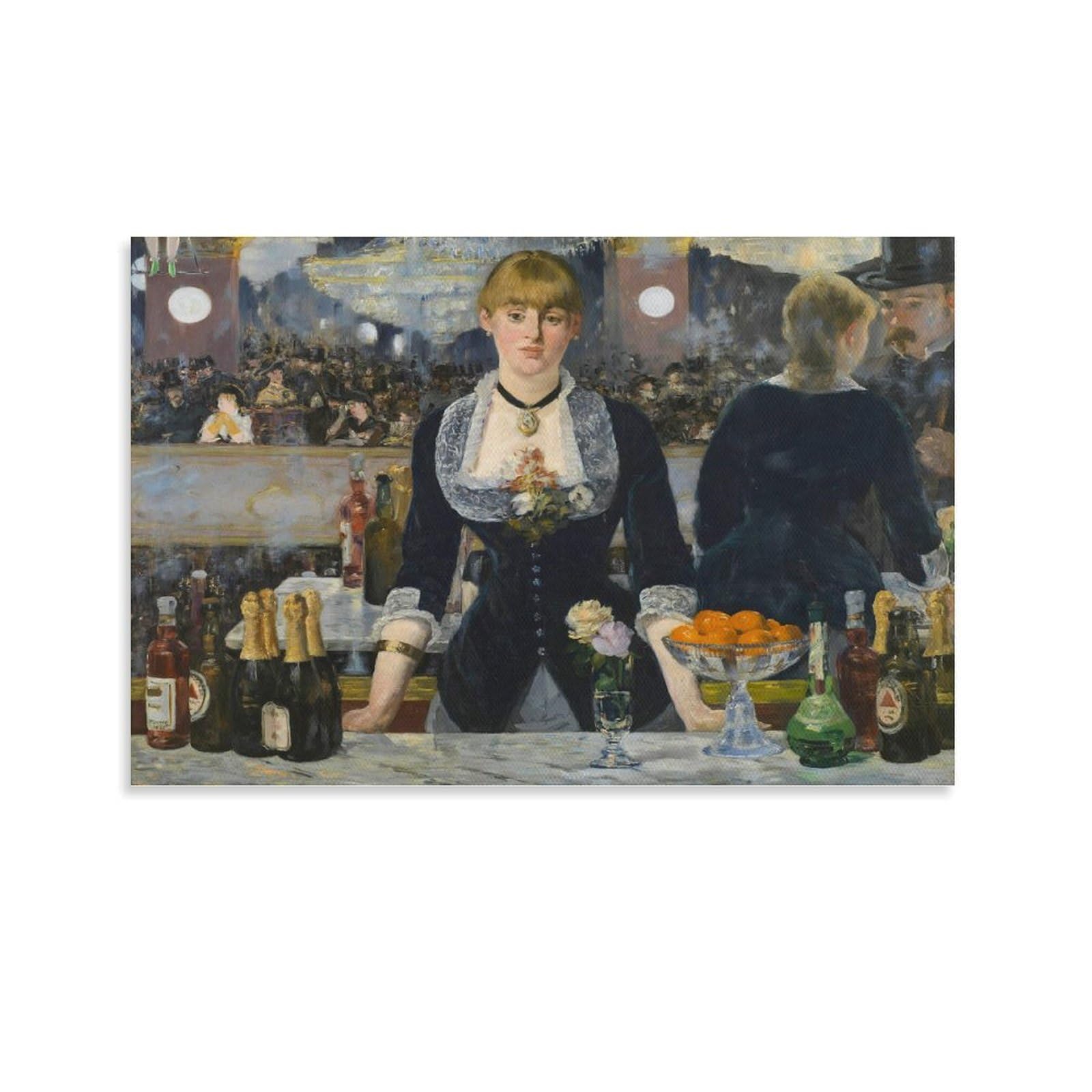 Waonzzai Unframe Famous Painting Poster A Bar At The Folies-Bergere, C.1881-82 Edouard Manet Canvas Print Art Poster, Wall Art Home Decoration Painting; ; 20X30inch(50X75cm)