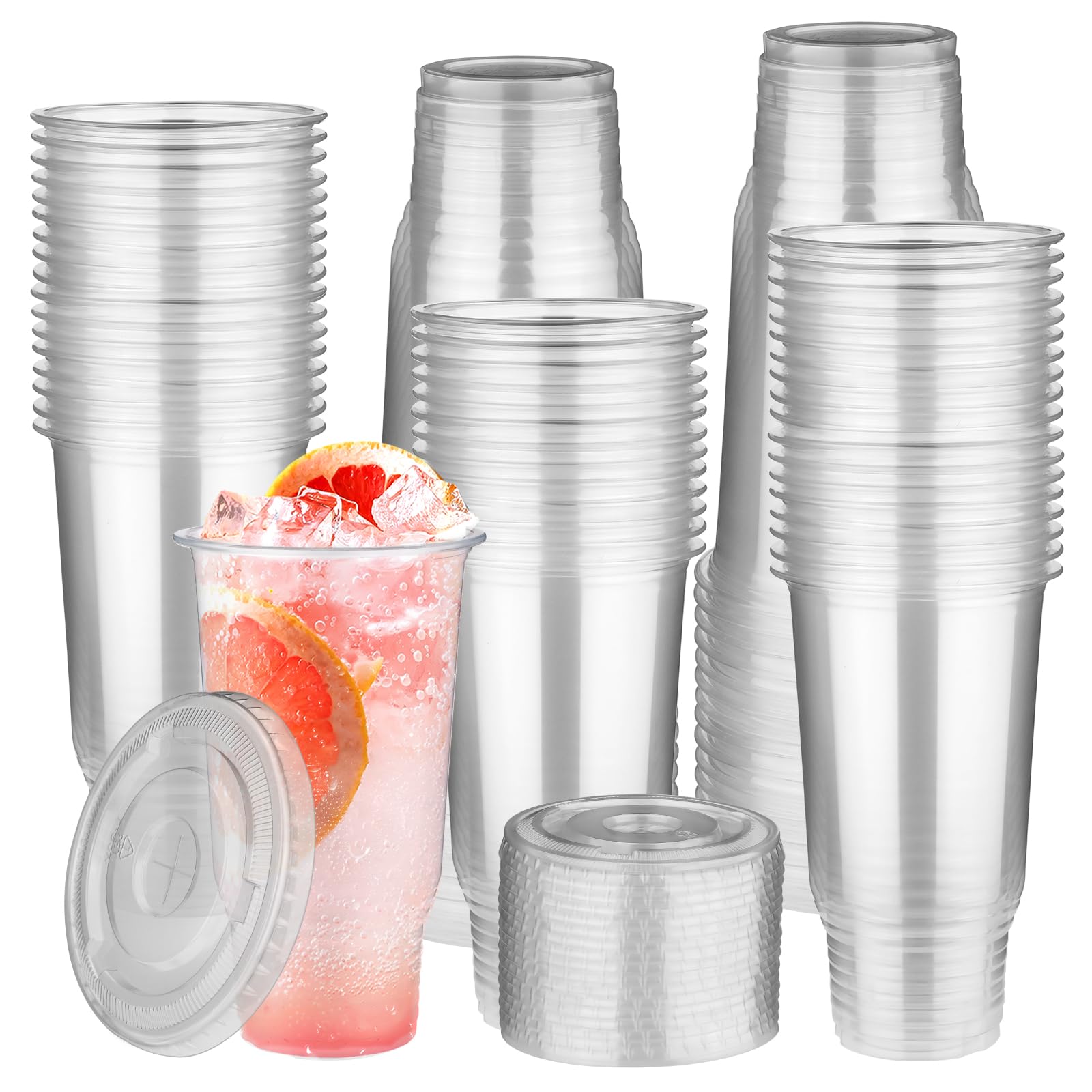 32 oz Clear Plastic Cups with Lids, 60 Pack Disposable Party Cups for Coffee Milkshake Wedding Birthday Party Picnics