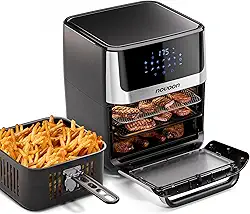 Fritadeira Elétrica Forno Oven Digital Novoon 12L 1700W 4 em 1 - Frita sem Óleo, Assa, Reaquece e Desidrata. Air Fryer 12 Litros Silenciosa Prepara Batata Frita, Frango, Pão de Queijo e Mais 110v