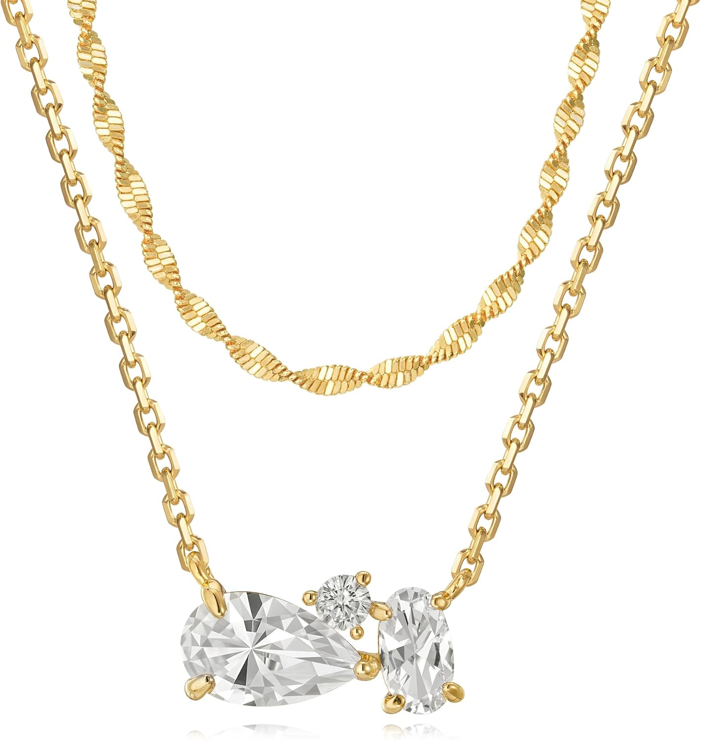 GNIRTSI Dainty Gold Necklaces for Women Cubic Zirconia 14k Gold Plated Layered Necklaces, Simple Diamond Choker Necklaces Trendy Jewelry Gifts