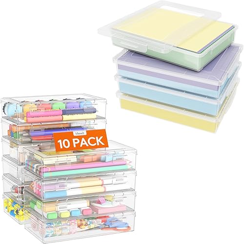Lifewit Paquete de 4 cajas de almacenamiento multiusos de plástico con tapas de cierre, almacenamiento de papel transparente A4, organizador
