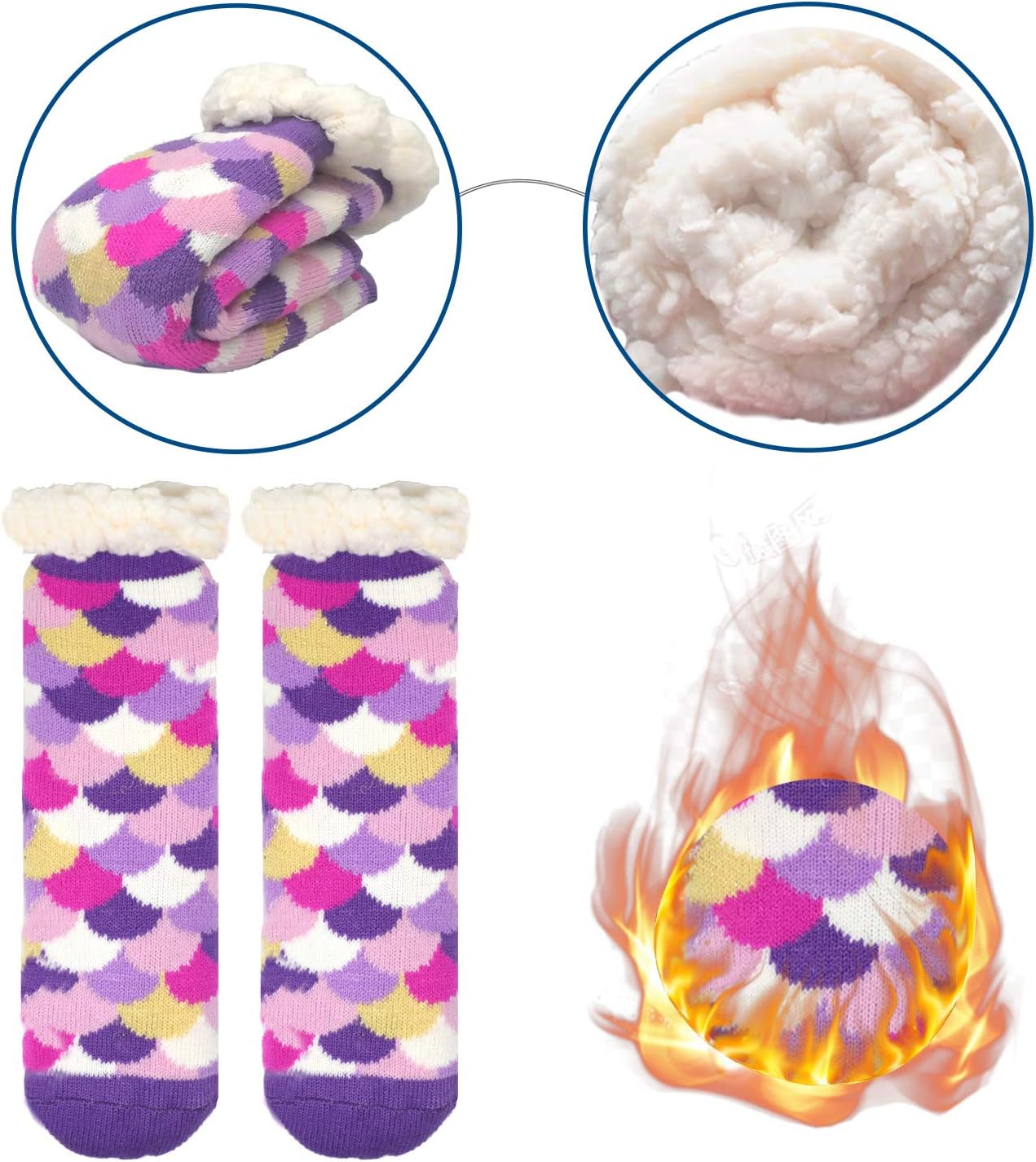 FENELY 3 Pairs Winter Kids Fuzzy Slipper Socks 2-4/4-6/6-8 Girls Boys Thermal Warm Non-Skid,Gifts for Christmas Stocking - Image 2