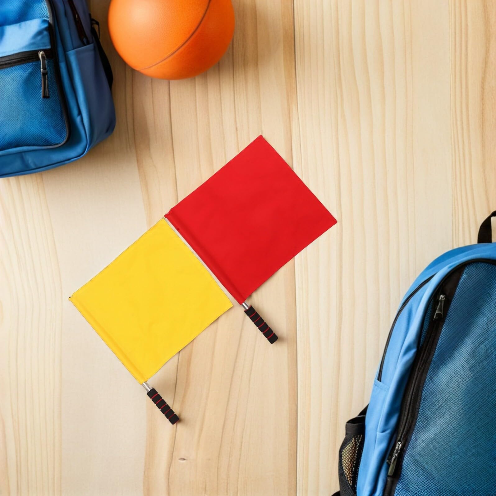 Genérico 2 piezas Banderas de Árbitro de Competición con Mango de Acero Inoxidable Señales Deportivas Resistentes Colores Rojo y Amarillo para Uso Campo y Eventos