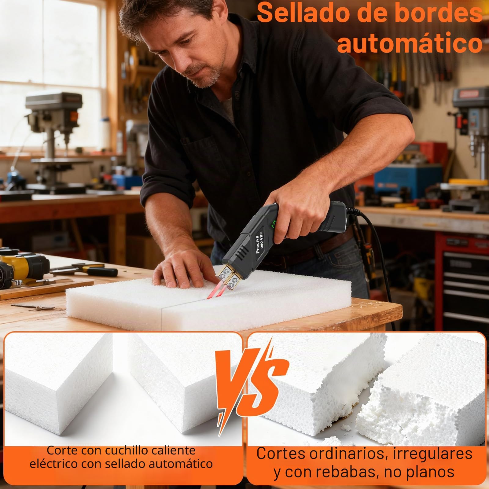 Preciva Cortador De Espuma EléCtrico con 4 Cuchillas 100mm/200mm,Cuchillo Caliente Cortador De Espuma para Cortar Espuma Ligera, Cuero y Esponja