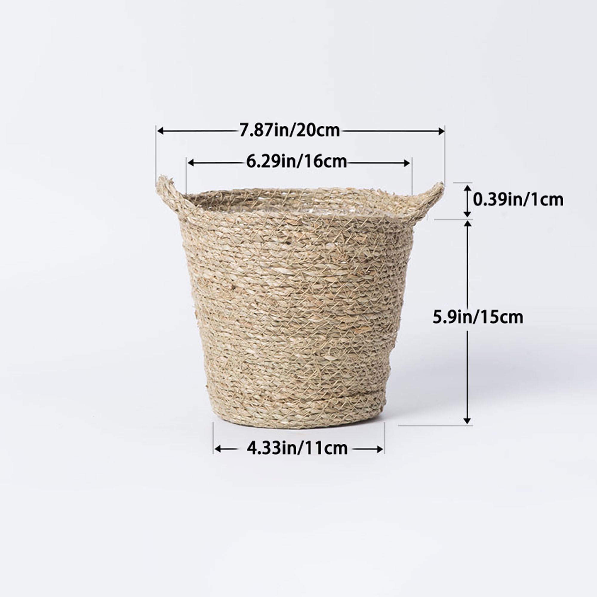 Set de 1 Pot Intérieur en Jonc avec Doublure Plastique, Panier Tressé en Osier pour Plantes Intérieur Extérieur, Déco Rustique Ferme Maison Jardin