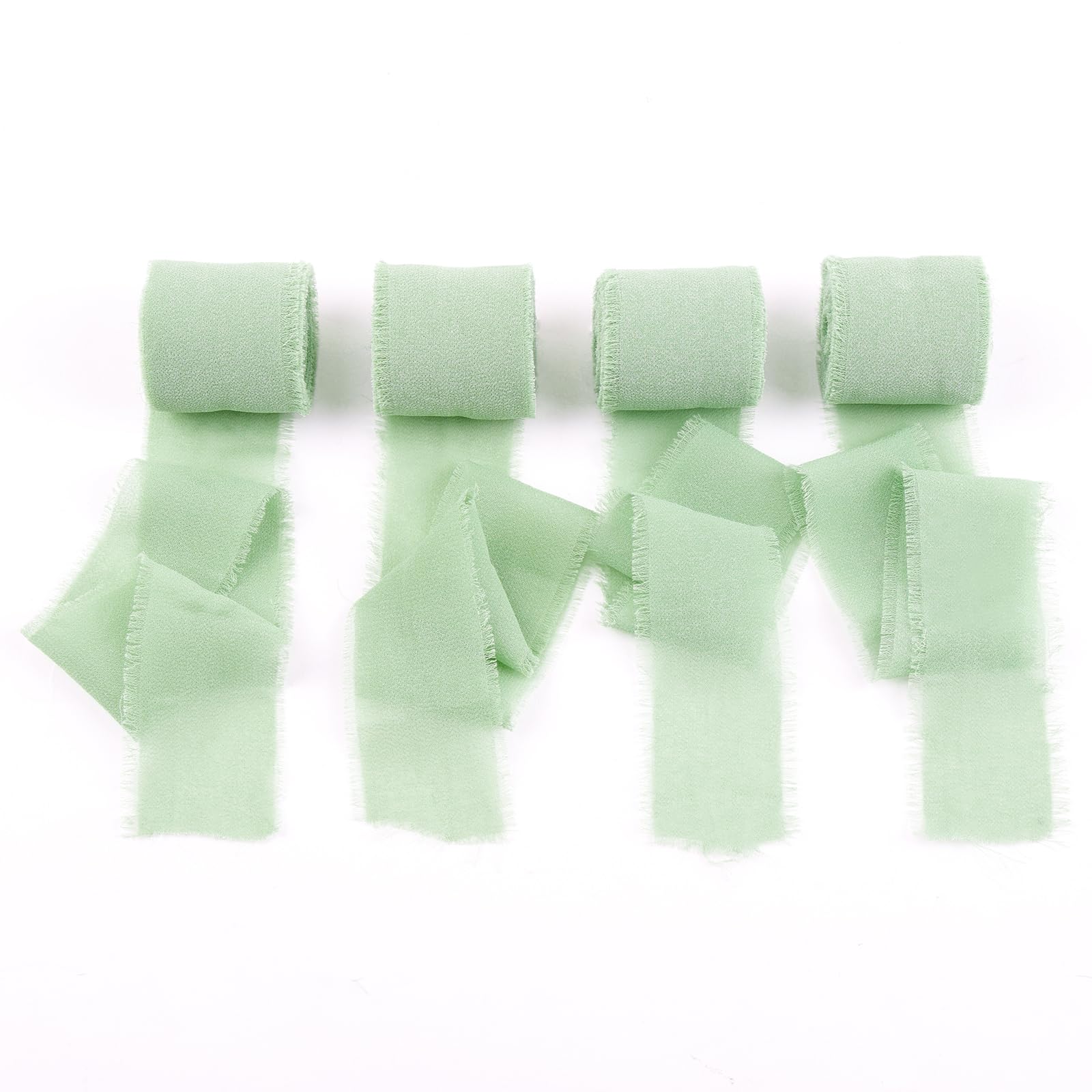 AOOWU Chiffon Silky Ribbon 4 Rolls 1.5'' x 5.4 Yd, Handmade Fringe Silk Chiffon Ribbon Set Wedding Invitation, Bridal Bouquet
