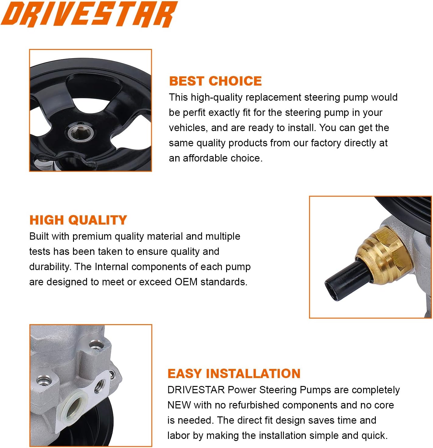 DRIVESTAR 21-5363 Power Steering Pump, fit 2003-2009 for Toyota 4Runner/ 2005-2006 for Tundra/ 2007-2010 for Sienna/ 2007-2009 for FJ Cruiser, 4.0L/ 3.5L