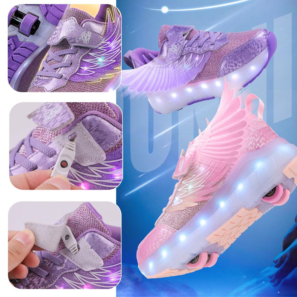 ENEN Zapatillas con Ruedas Niña Niños, Moda Transpirable Zapatos con Ruedas para Niñas Niño, 30-40 EU Zapatillas Patines, Verano Multifuncionales Bambas