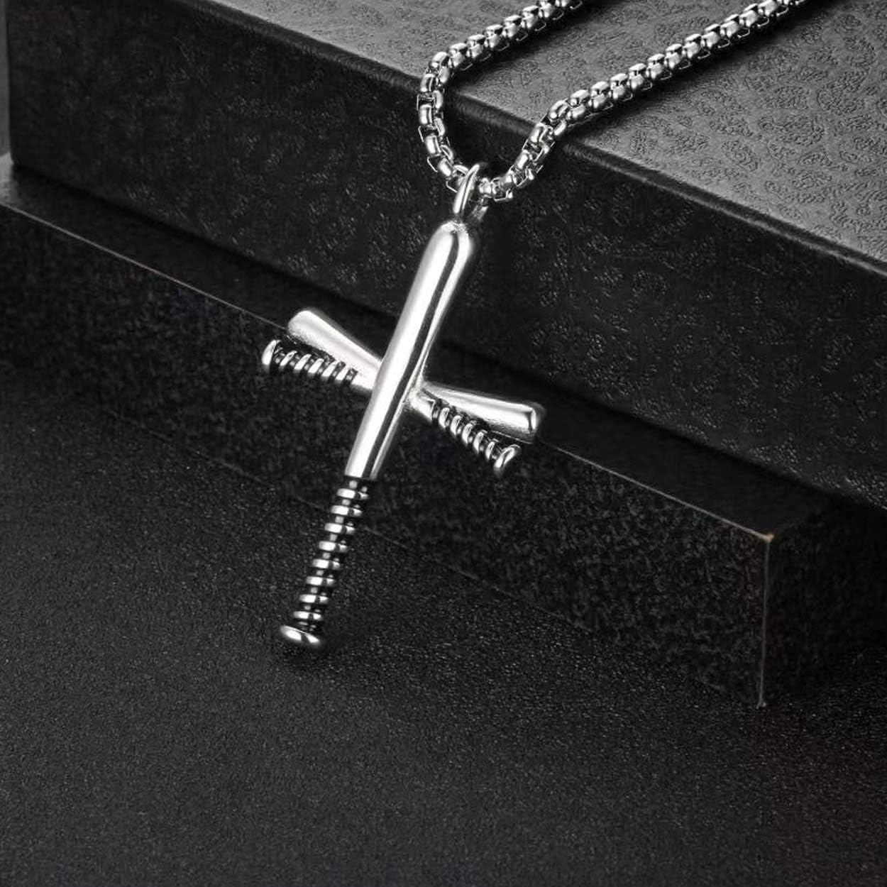 Rehoboth Baseball Bat Cross Pendant Necklace for Men Women with 24" Stainless Steel Chain Black Gold Silver