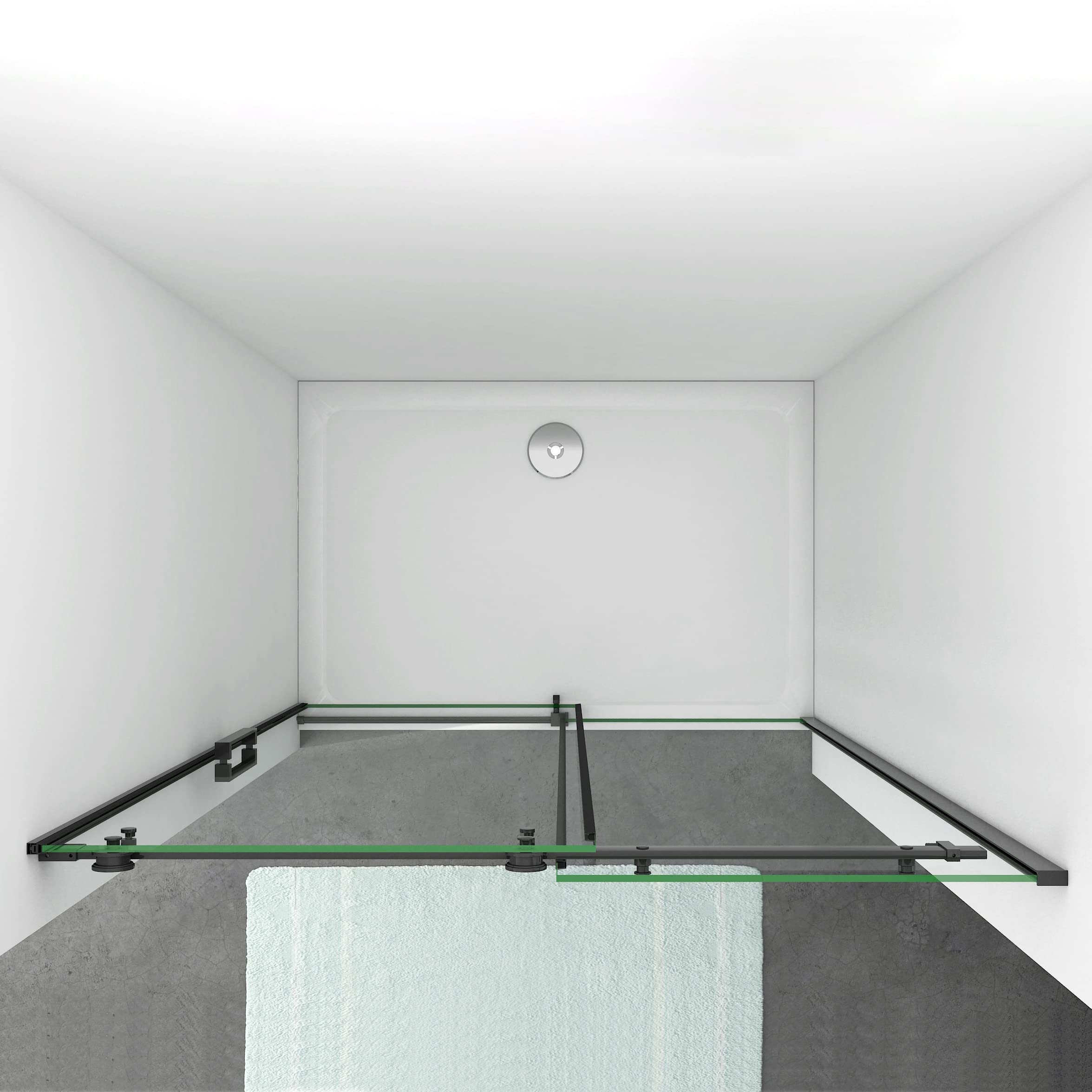 Ducha Casa 120x200cm Mampara de ducha frontal corredera dos hojas(una corredera y una fija), 8mm cristal templado antical, marco de aluminio negro mate