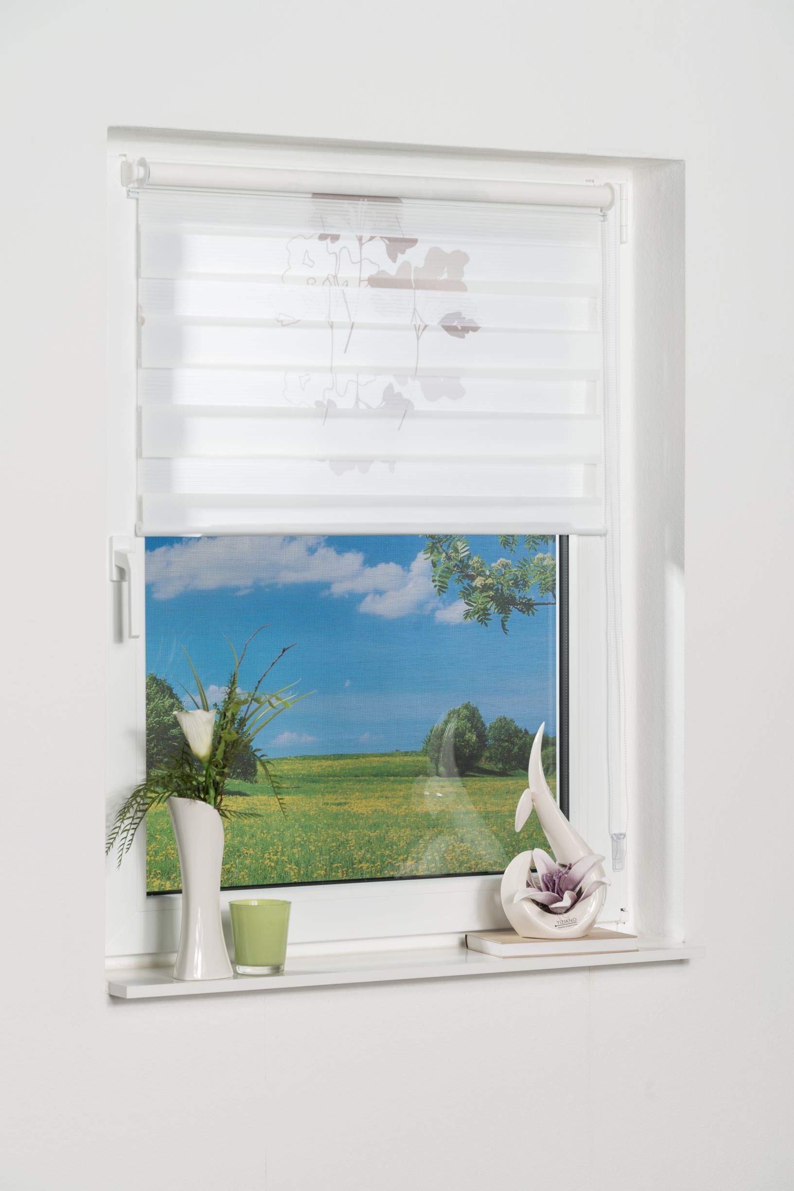 Khome K-home Klemmfix Doppelrollo Denia ohne Bohren Petrol-Grau 120 x 150 cm (B x L) Design:Blume – Bild 4
