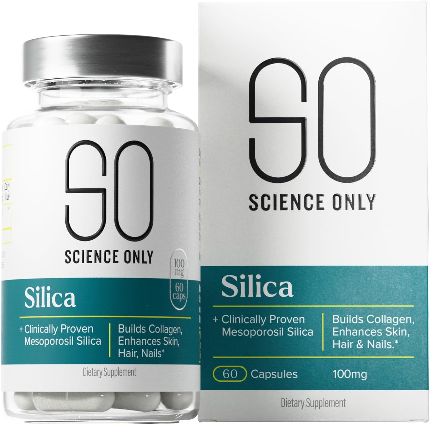 Clinically Proven Mesoporosil® Silica - Builds Collagen. Enhances Skin, Hair, Nails. 2 Months Supply. 60 Capsules.