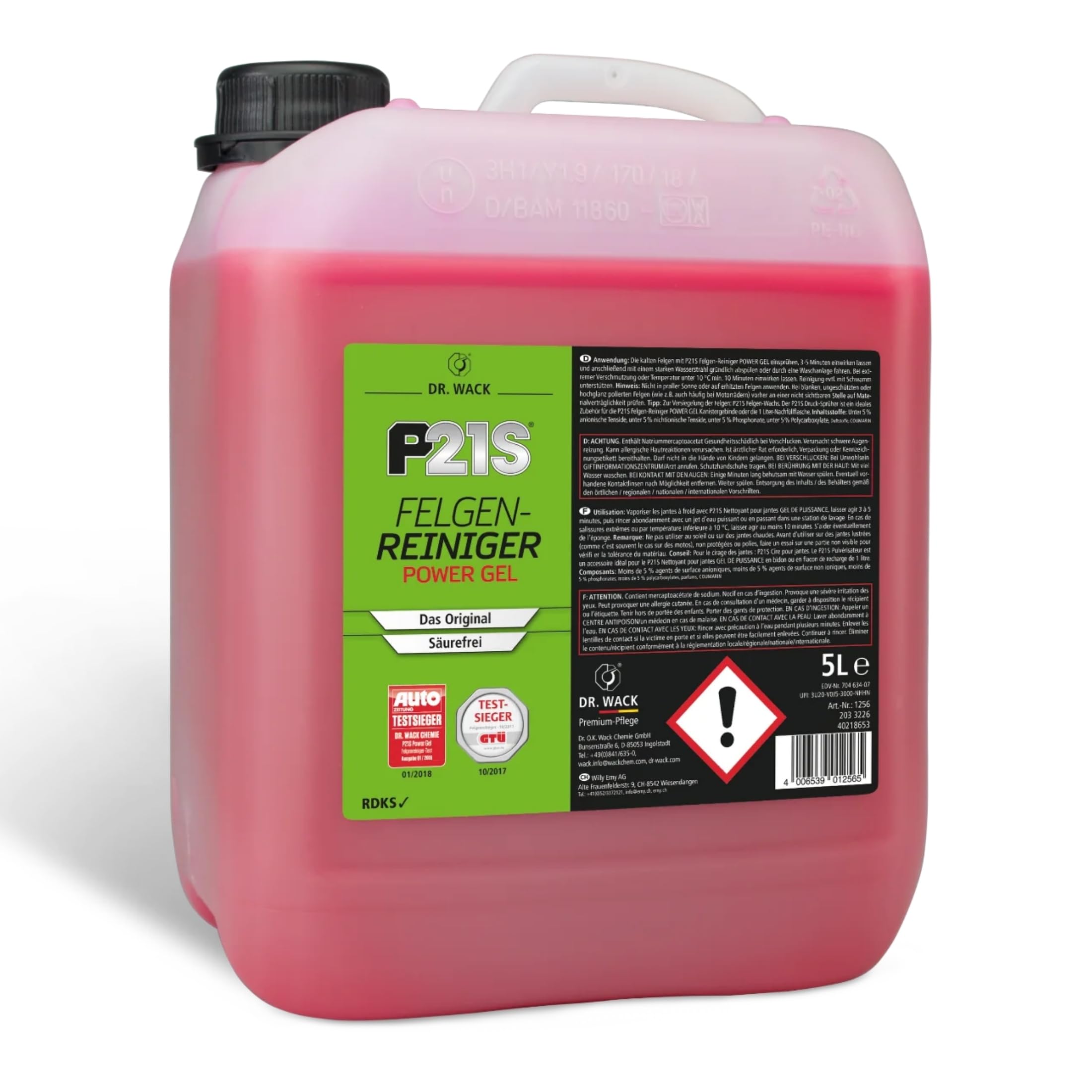 DR. WACK P21S Felgenreiniger Power Gel 5 Liter - Felgen-Spray mit Gel-Formel & Wirkindikator - Schnelle & schonende Reinigung - säurefrei & biologisch abbaubar - Hochwertige Autopflege