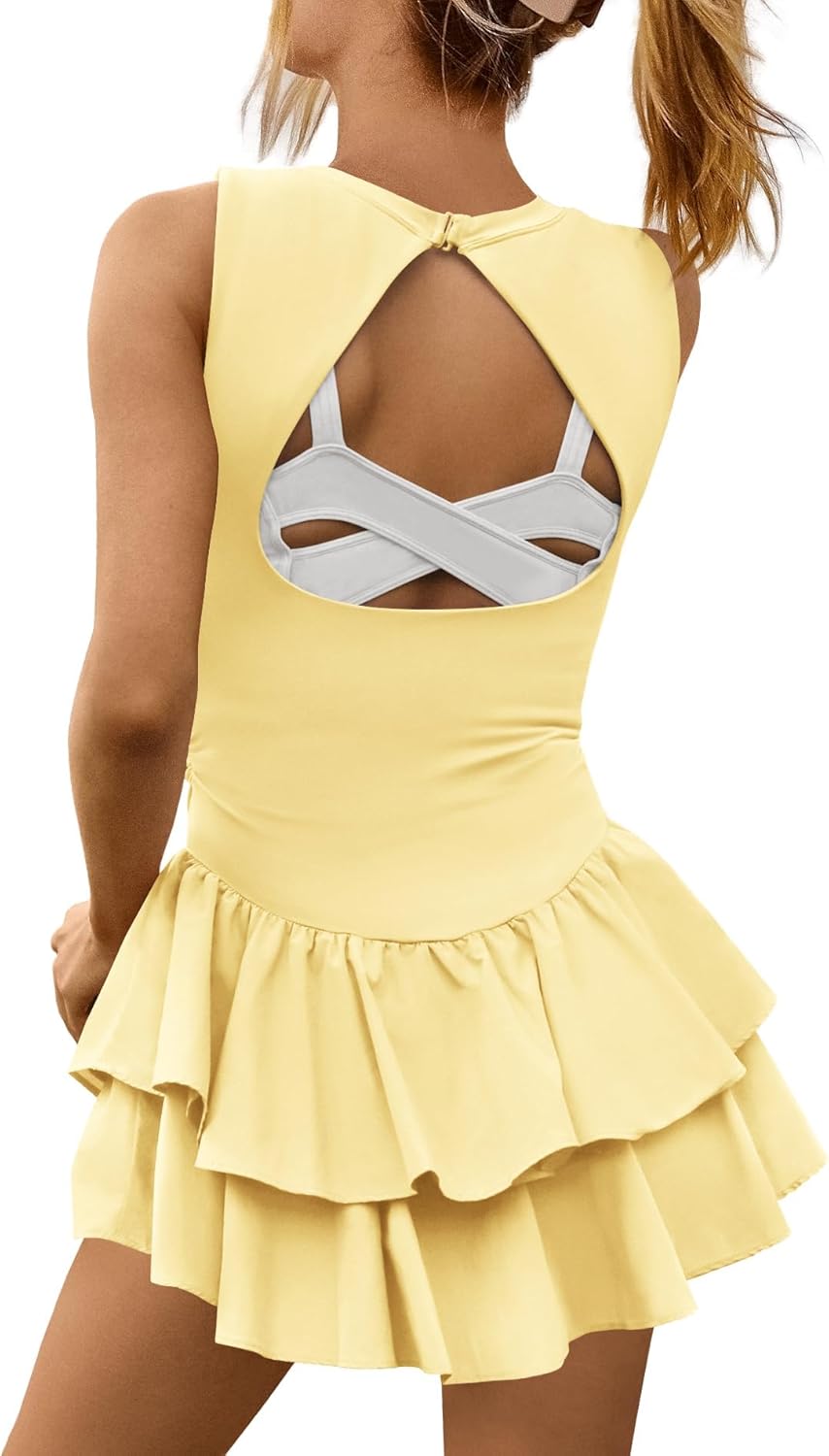 Yanekop Womens Tennis Dress with Built in Shorts Backless Athletic Dresses Workout Golf Mini Dress Activewear Outfits - Image 4