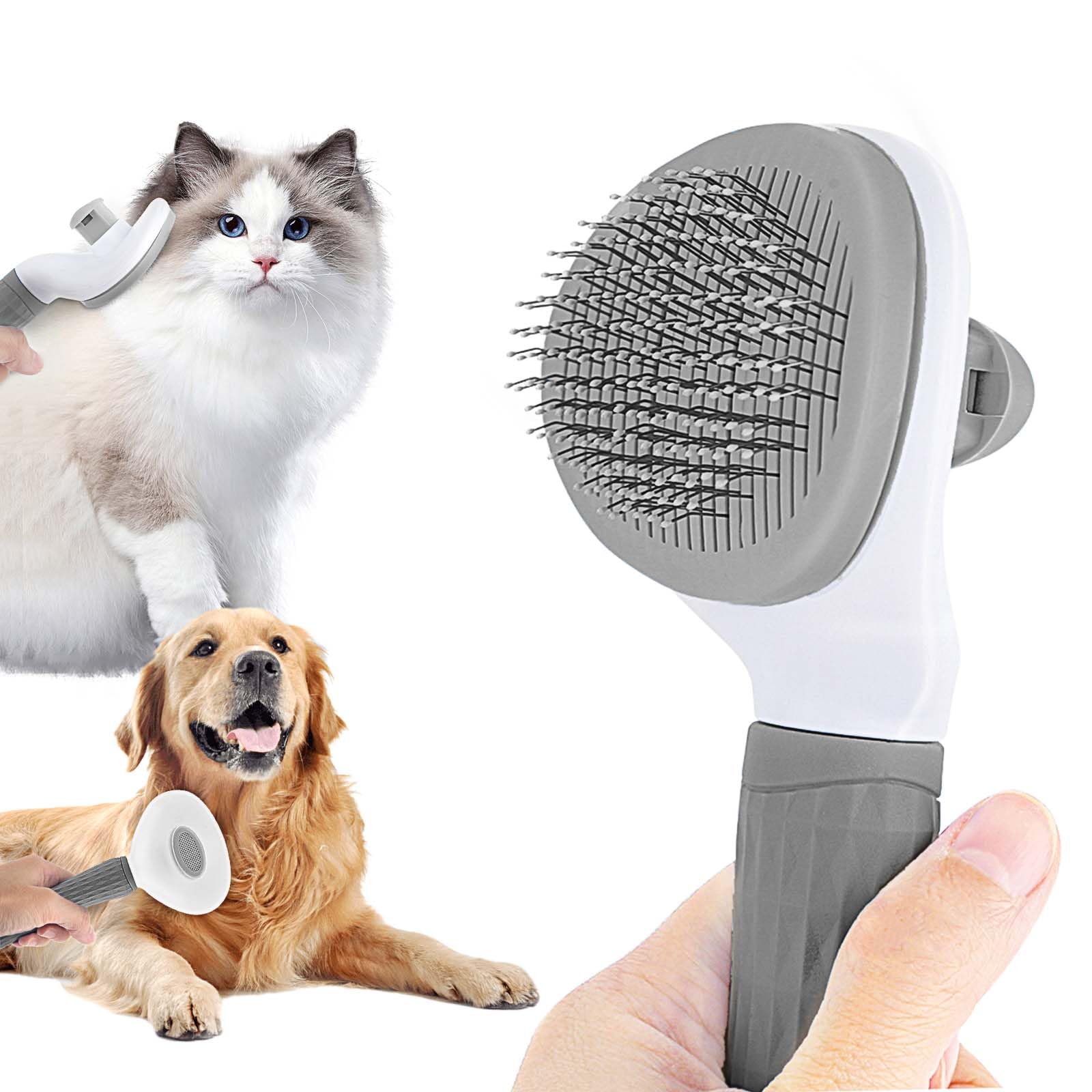 Cat Brush Self Cleaning Slicker Brush with Release Button, Dog Shedding Brush for Grooming, Cat Comb Pet Massage Tool Suitable for Long or Short Pet Hair Cleaner, Removes Tangles & Loose Fur