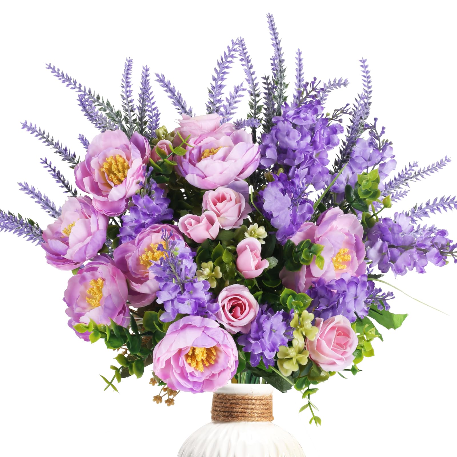 LIPJISL Flores artificiales de seda moradas rosas artificiales flores artificiales decoración peonía falsa boda flores para exterior balcón maceta habitación jardín interior exterior decoración
