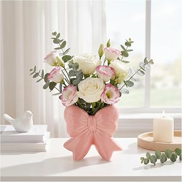 Elegant Pink Bow Shaped Ceramic Vase Multi-Functional Flower Vase