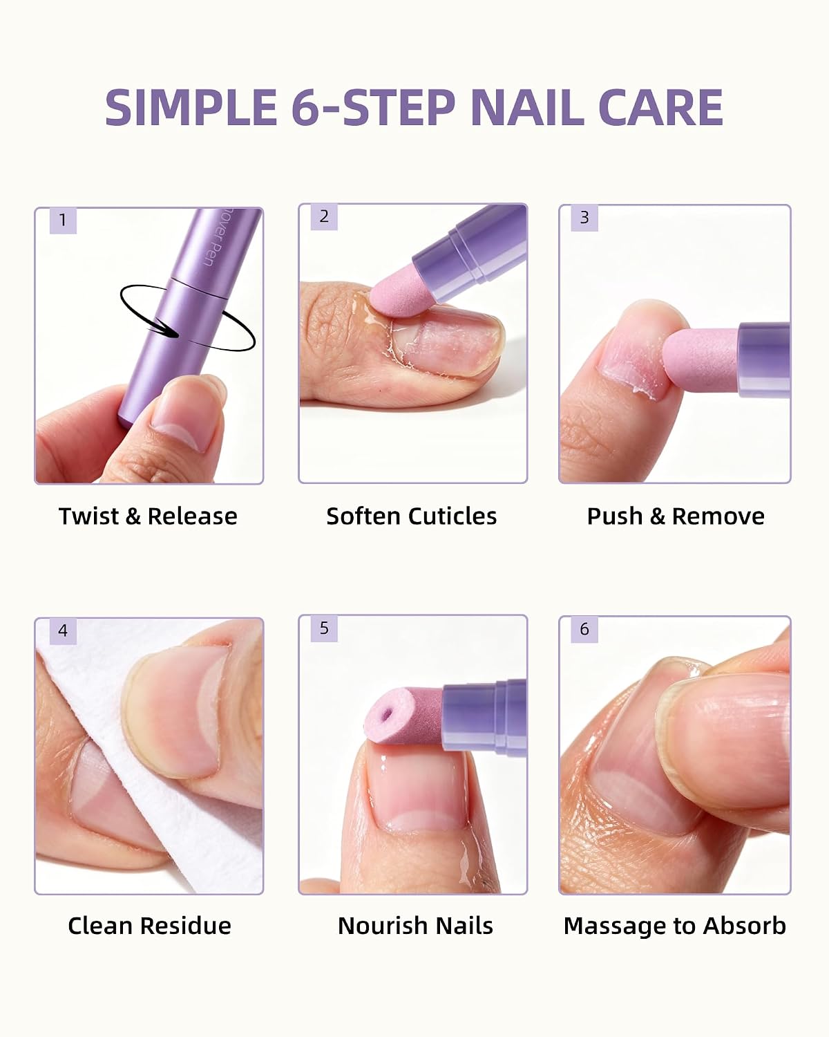 4 in 1 Cuticle Remover Pen – Push, Remove, Buff & Moisturize | 2-Pack for Hand&Foot,Ceramic Cuticle Pusher Oil Pen, Nourishing Nail Pen with Plant Oils, 5ml.