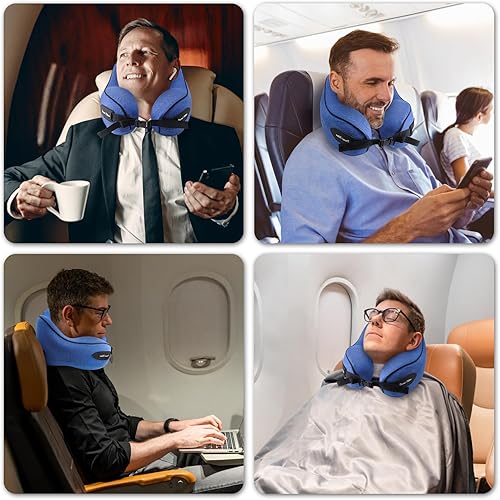 Miniatura 7 de Ustenroya Almohada de viaje 100% espuma viscoelástica, cómoda y transpirable, kit de viaje en avión con máscara de ojos para dormir, tapones para