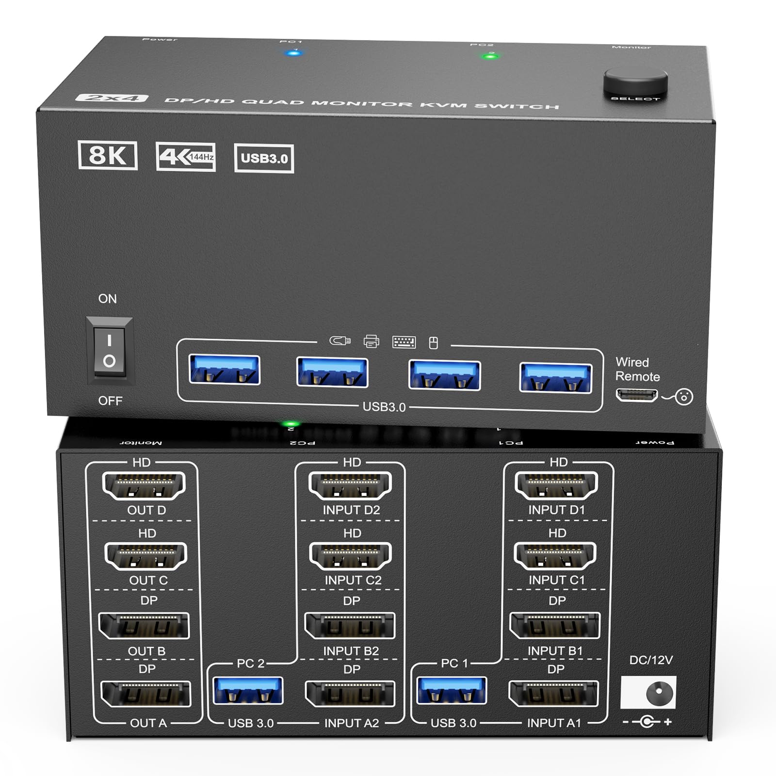 KCEIVE 4ポート HDMIスイッチャー Amazon.com: KVM Switch 4 Monitors 2 Computers HDMI + DisplayPort