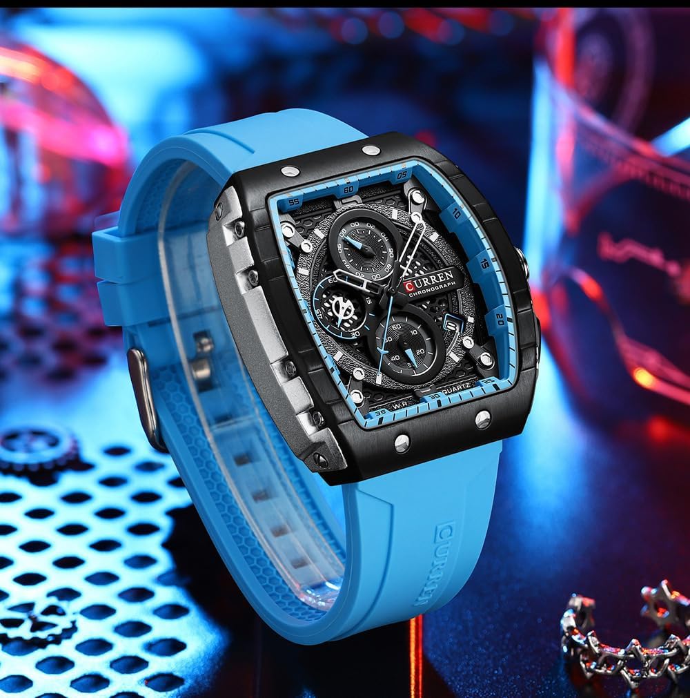 FORSINING Men's Chronograph Sport Watch Waterproof Military Watches for Men Analog Quartz Wristwatch with Date Display Silicone Strap Outdoor Clock