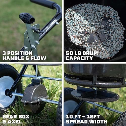 Vista 3 de Titan Attachments Esparcidor de Difusión Manual Profesional de Fertilizante de 50 lb, Extiende de 10 a 12 FT, Cuidado del Césped y Derretidor