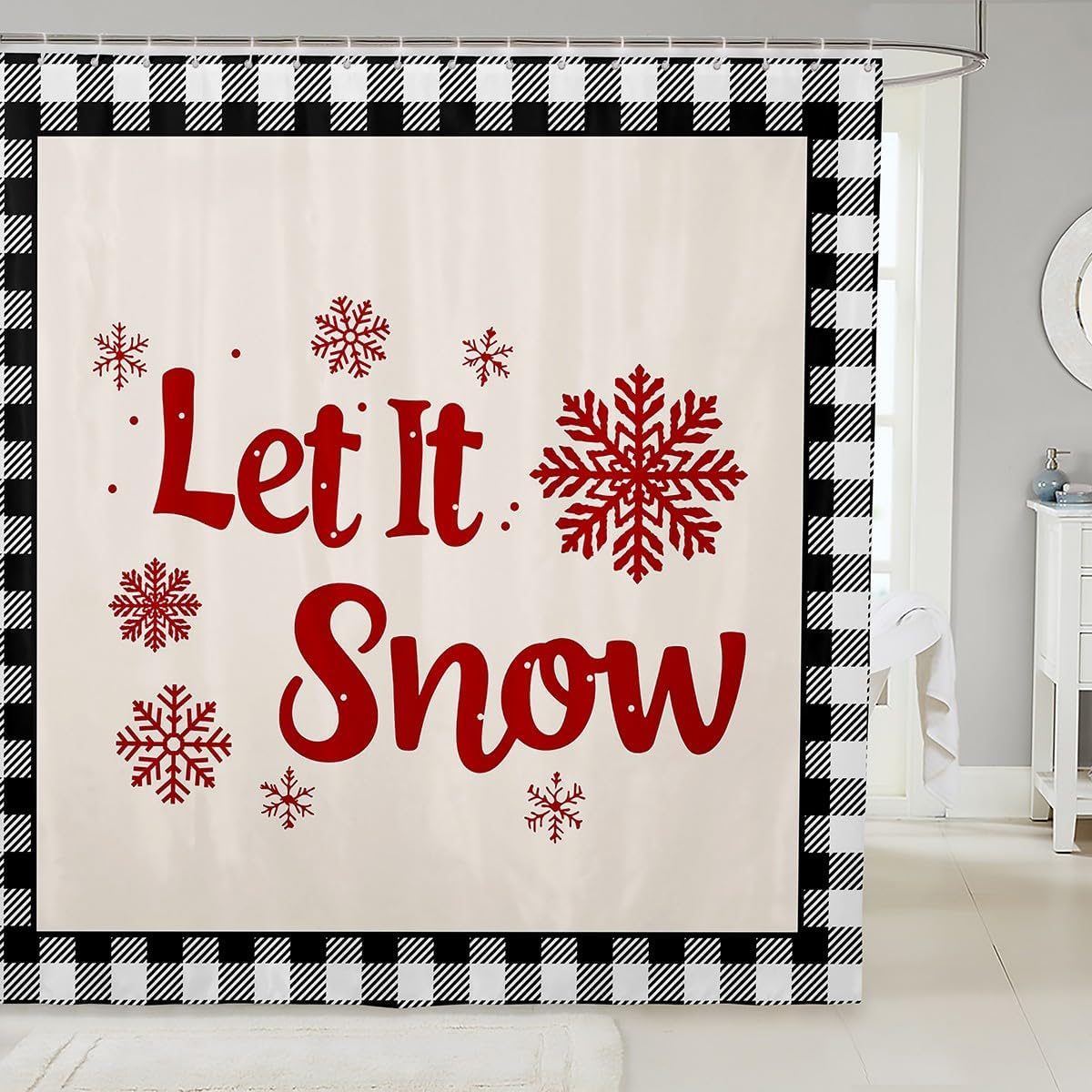 jejeloiu Christmas Shower Curtain for Bathroom Decor 72" L x 72" W Snowflake Bath Curtain for Kids Boys Girls Xmas Plaid Bathroom Accessories for Stalls Bathtubs with 12 Hooks