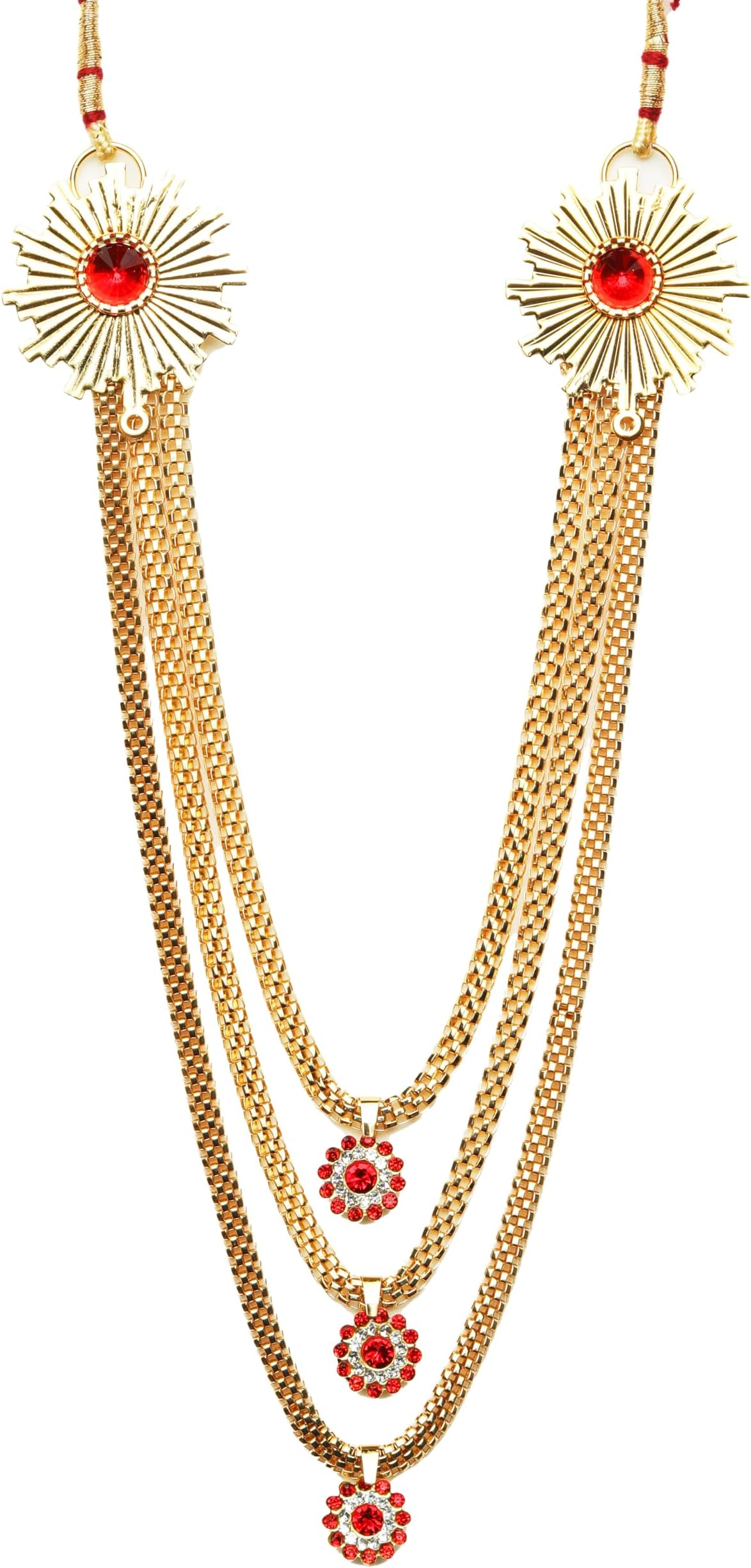 Aditri Creation Decorative Mala Set for Laddu Gopal/Devi Maa/Radha Krishna/Indian Traditional Holi Festival God Goddess Haar Sringar Set Deity jewellary Set for All God Statue (Size:- 8")(Red,Golden)