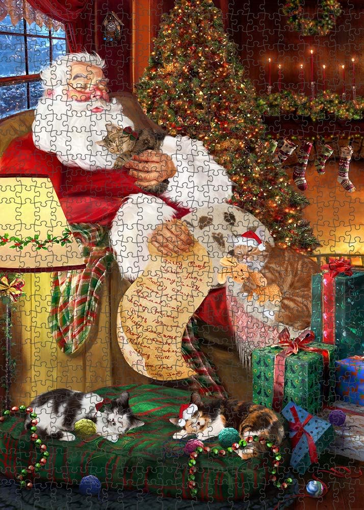Santa Sleeping with Manx Cats Jigsaw Puzzle for Adults - Animal Printed Interlocking Puzzle Game Artwork - Gift for Dog Lover's -1000 Pcs 29.5"x19.7"