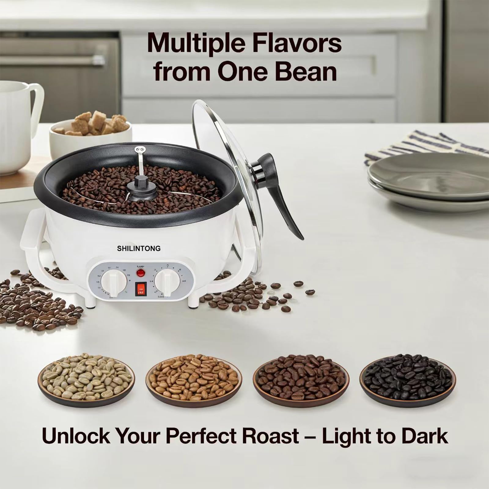 Tostador de Café Eléctrico SHILINTONG, Máquina para Tostar Granos de Café, Nueces y Más, 750g, 220V 1200W, Antiadherente, Uso Doméstico (función de tiempo)