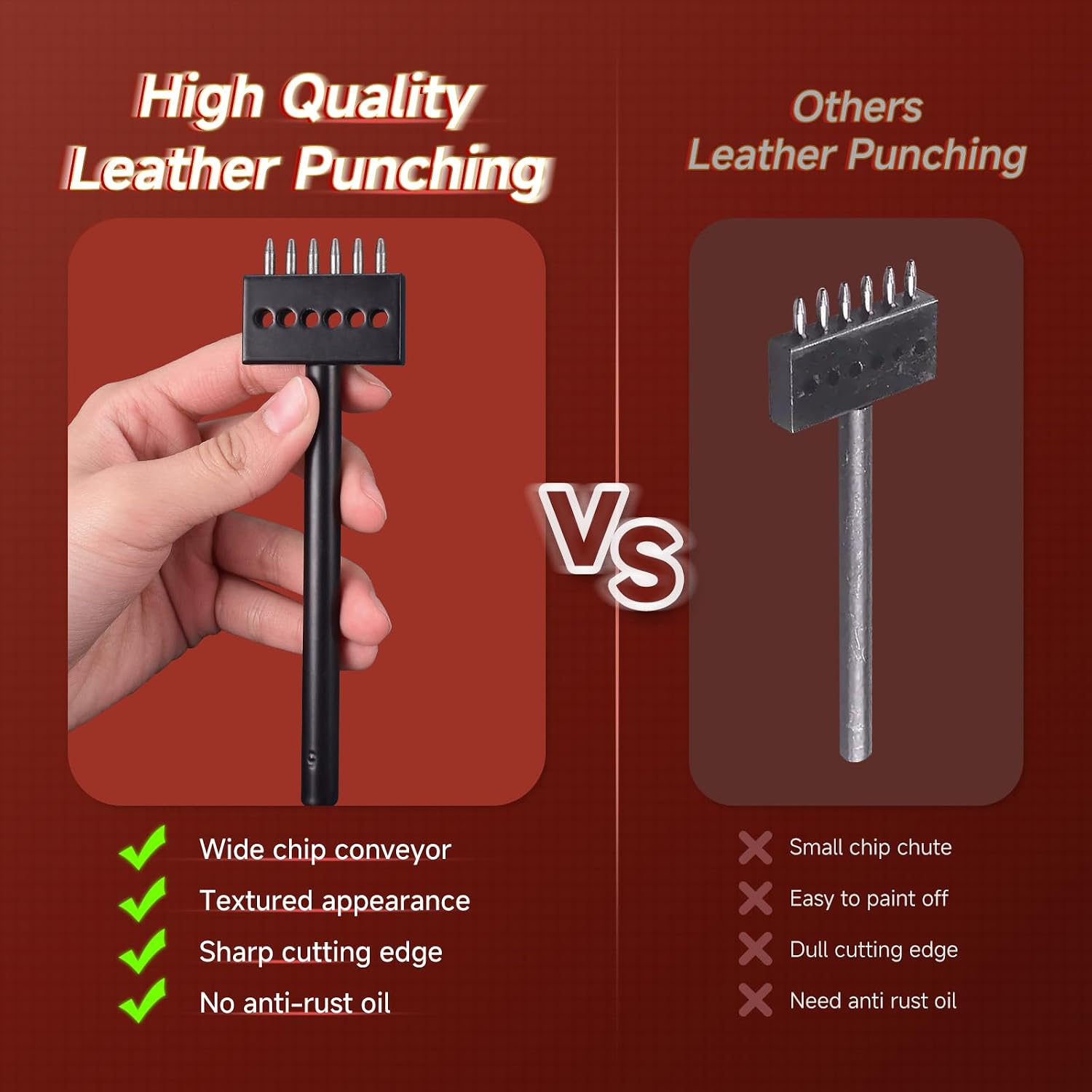 3Pcs Prong Punch Tool Set for Leather Crafts, 2/4/6 Prong Round Hole Tooth Punches, Ideal for DIY Diamond Lacing & Stitching, with 6MM Row Hole Punch - Essential Leather Craft Kit thumbnail