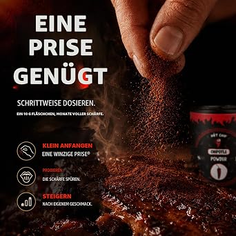 HOT CHIP Chipotle Chilli Powder 30 g - Smoked Chilli Powder (10000 SHU) with Chocolate & Nut Flavour - Smoked from Jalapeños on Pecan Wood - Ideal for BBQ Meat & Sauces