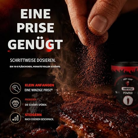 HOT CHIP Chipotle Chilli Powder 30 g - Smoked Chilli Powder (10000 SHU) with Chocolate & Nut Flavour - Smoked from Jalapeños on Pecan Wood - Ideal for BBQ Meat & Sauces